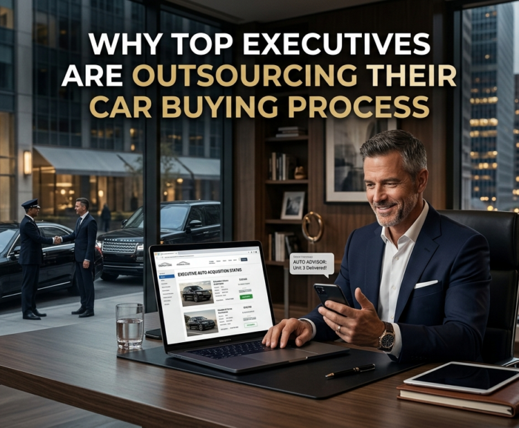 Professional car concierge assisting a business executive with purchasing a luxury vehicle