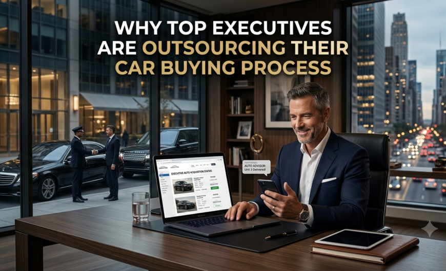 Professional car concierge assisting a business executive with purchasing a luxury vehicle