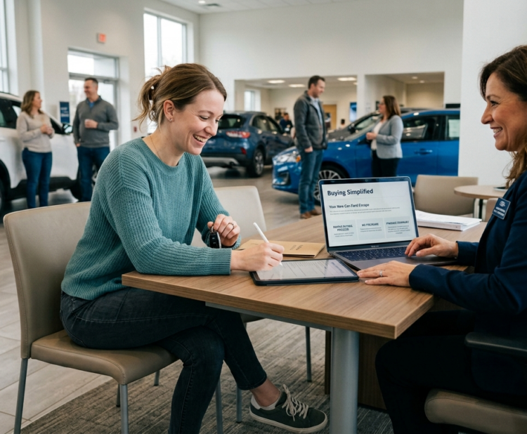 Stress free car buying with professional auto advisor helping a customer purchase a car