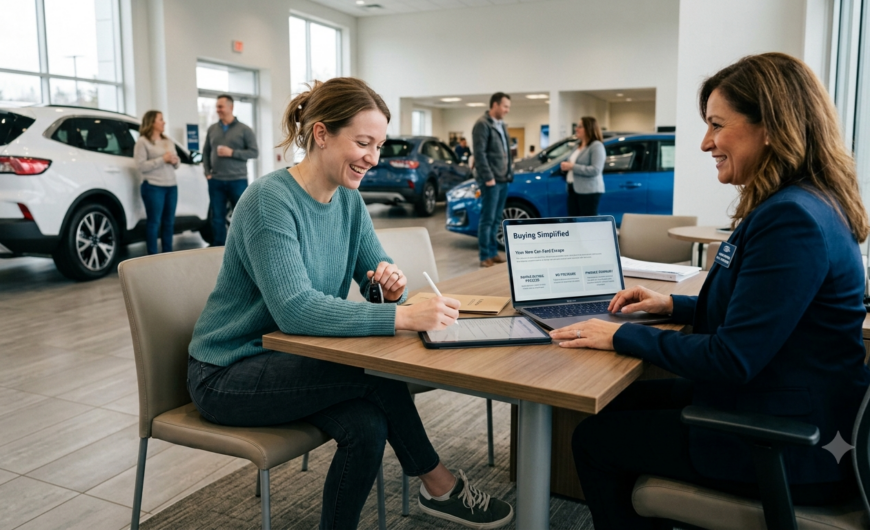 Stress free car buying with professional auto advisor helping a customer purchase a car